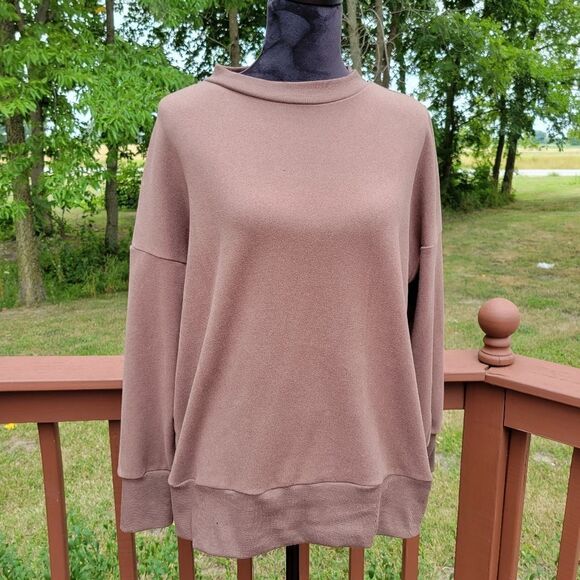 Women's Brown Long Sleeve Dropped Shoulder Crewneck Pullover Sweatshirt Size L - Picture 1 of 13